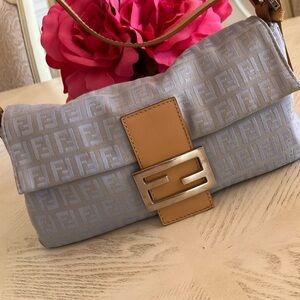Fendi Beige and Light Gray Monogram Wristlet